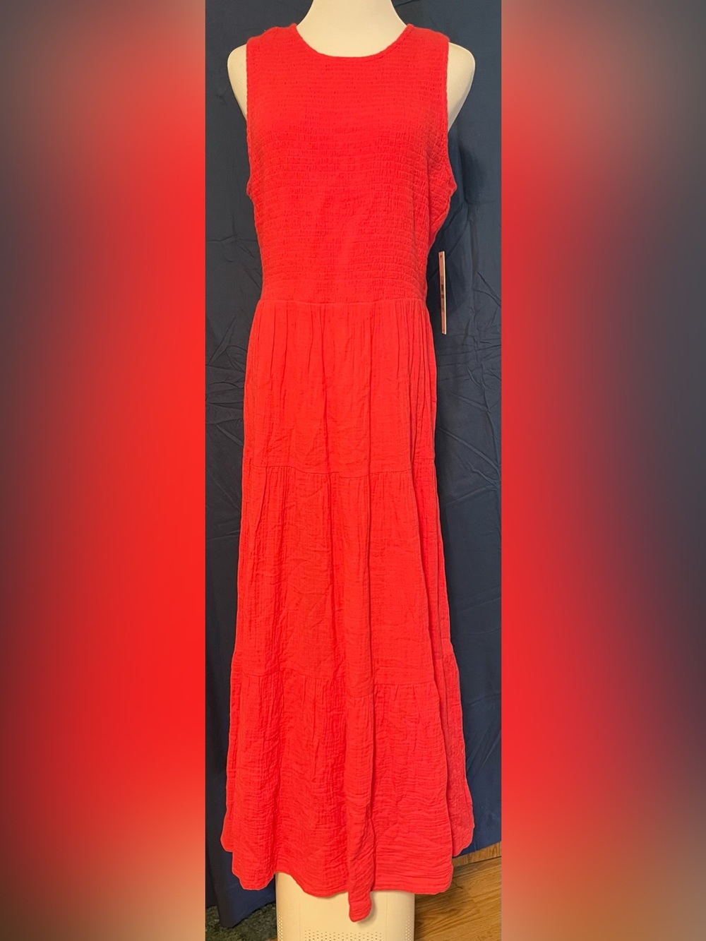 Calvin Klein Bright Coral Tiered Maxi Dress